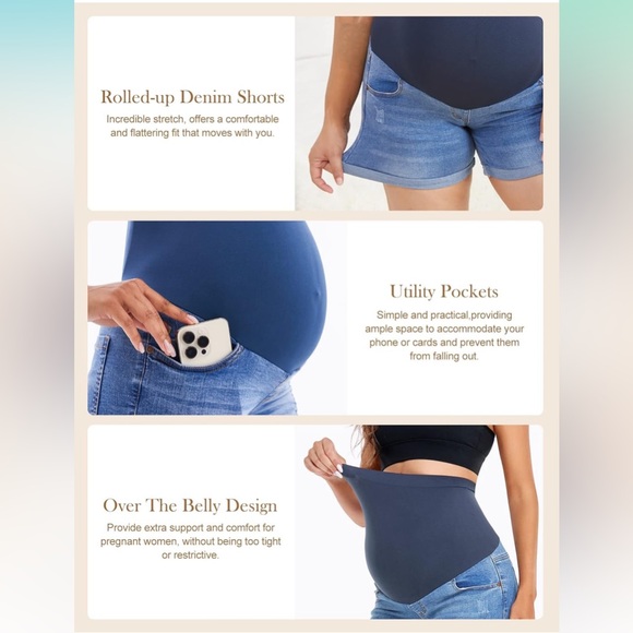 NWT Maternity Jean Shorts With Belly Panel - Picture 4 of 15